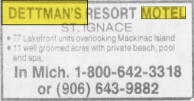 Dettmans Motel - June 1988 Ad (newer photo)